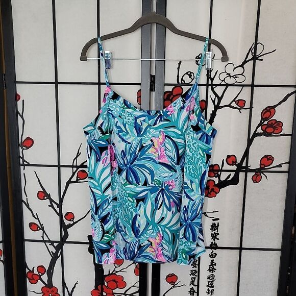Lilly Pulitzer Margery Easy Fit Camo Blouse Floral Tropics Printed Tank Top - Picture 1 of 5